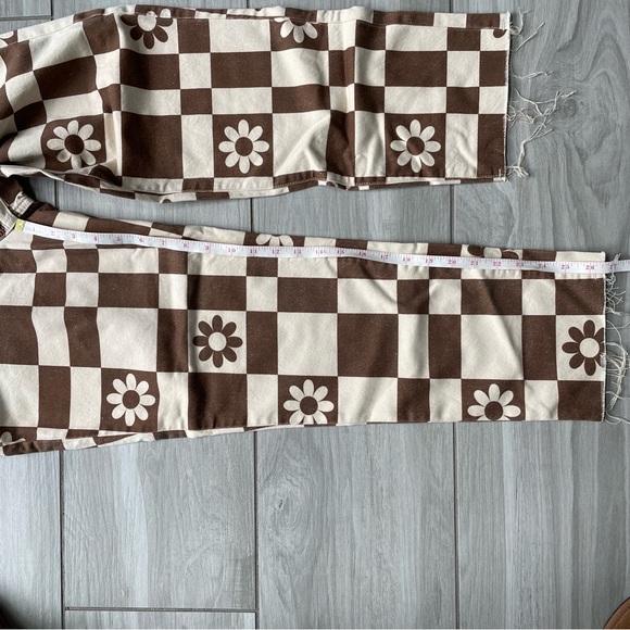 PACSUN NWT Eco Flower Checkerboard High Waisted Straight Leg Jeans-Sz 27 - Picture 11 of 12